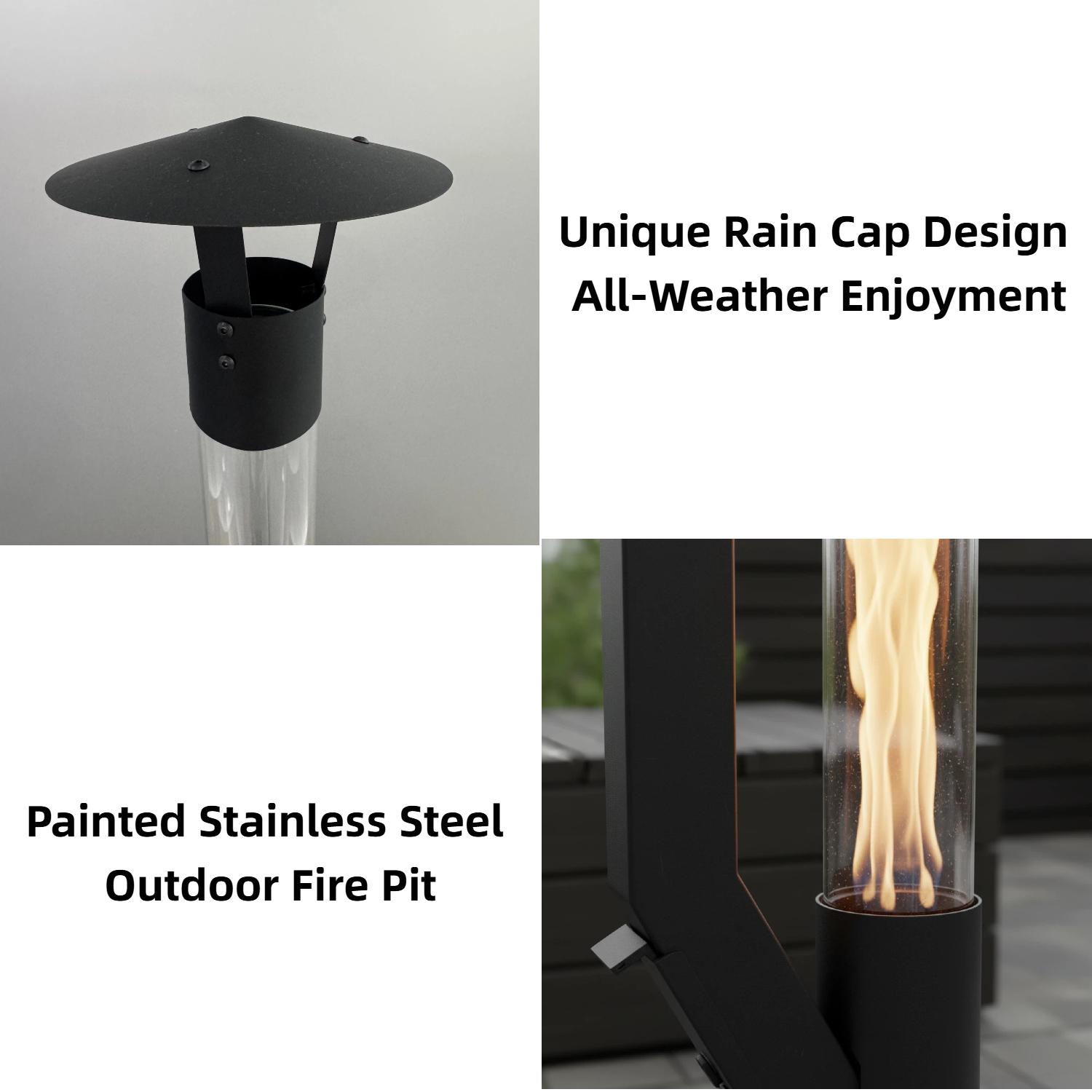 Outdoor Pellet Fire Feature with Vertical Flame | Modern Steel Patio Flame Column for Ambience & Atmosphere | Portable Decorative Fire for Backyard, Garden, Camping & Parties