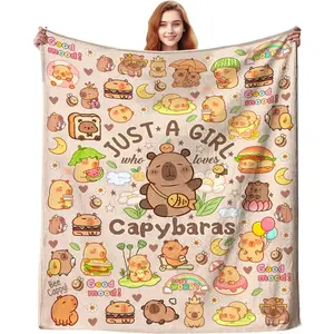 Capybara Blankets For Women Just A Girl Who Loves Capybaras Blanket Stuff Animal Pet Plush Merch Soft Flannel Bedding Blanket,Mother's Day, Birthday Gifts, Gift For Kids