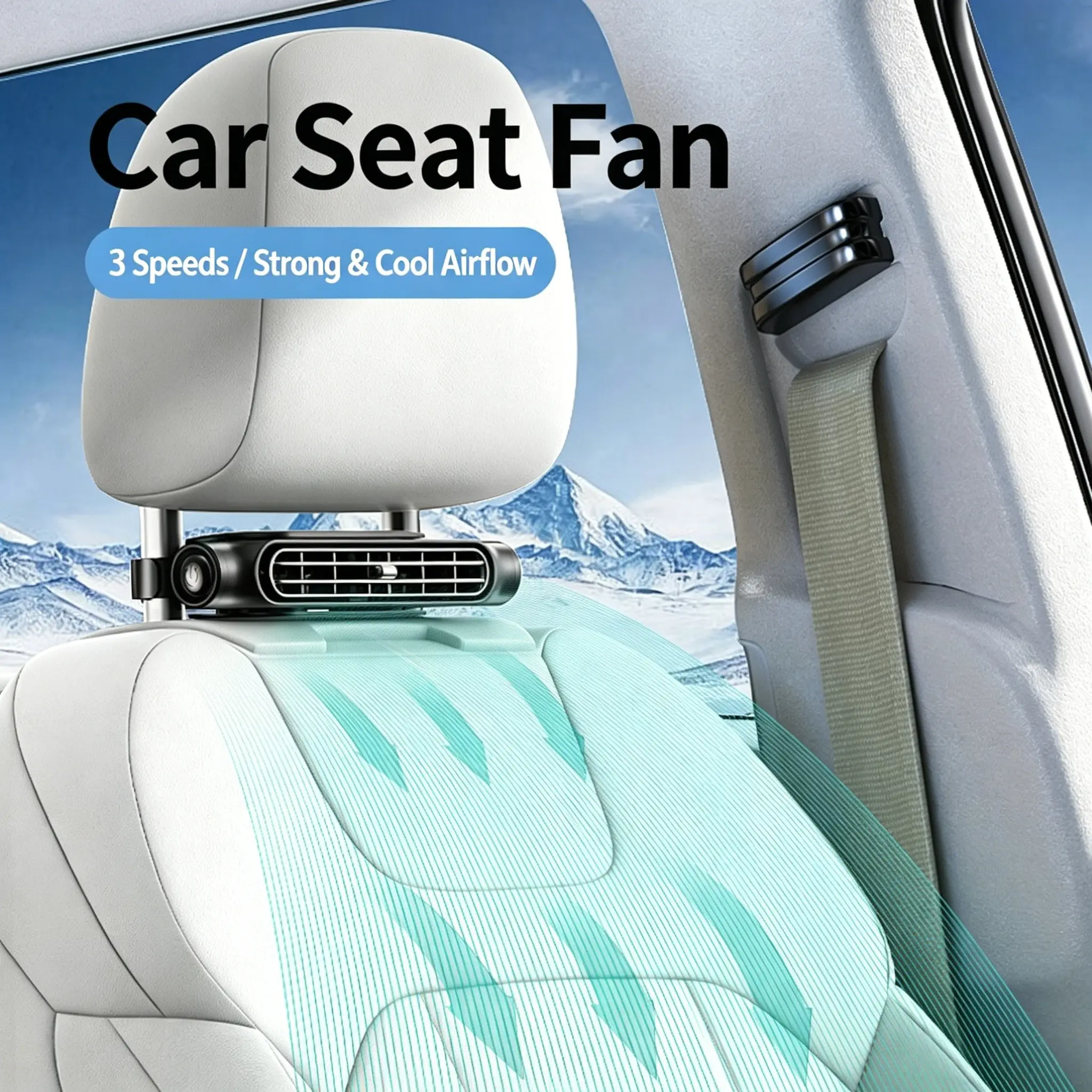 Car Seat Headrest Fan, 3-Speed Adjustable Dual Turbine Cooling Fan, Direction Adjustable, Easy Install with Velcro, Ideal for Car Backseat, Summer Cooling, Rear Seat Fan