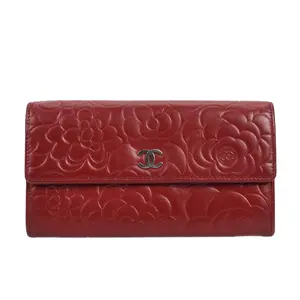 Pre-owned CHANEL Leather Wallet Camellia Red 84266505 hz