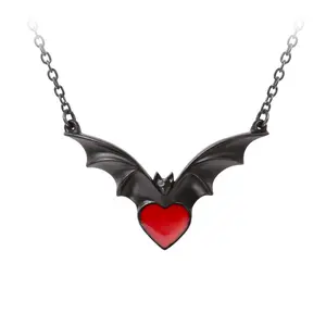 Black Bat Red Heart Necklace