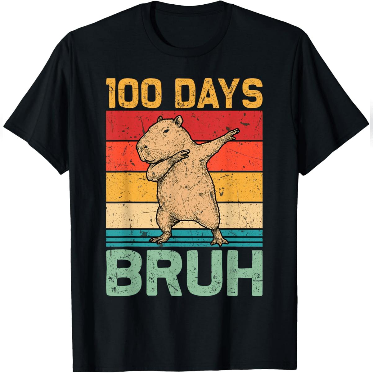 100 Days Bruh Capybara 100 Days Of School For T-Shirt Comfy Everyday T-Shirt