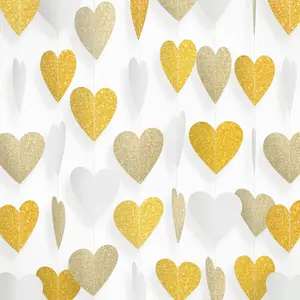 Paper Heart Garland - Larger Heart 2.8 Inch 52 FT 4 Strands - White- Champagne  Streamers for Bachelorette, Bridal Shower,  Shower, Wedding, Engagement Party Decorations