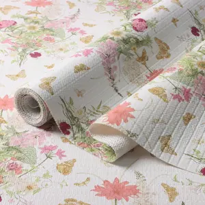 Floral Drawer Shelf Liners Non Adhesive and  Grip  Kitchens Drawer Liner Colorful Flower Non-Slip Cabinet Shelf Liners Easy to Clean for Dressers Protect Surface12IN x 10FT