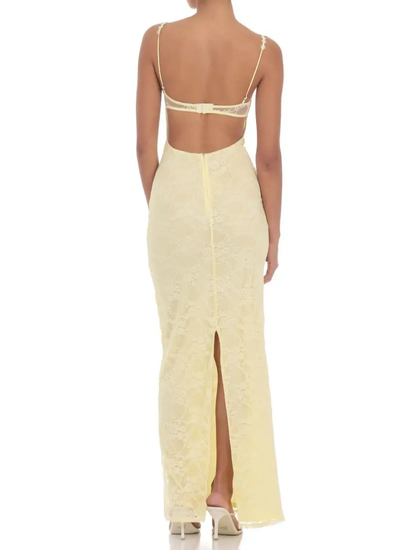 lace floral trim maxi dress in yellow Yellow Lace Maxi Dress – self-portrait-US main image 1