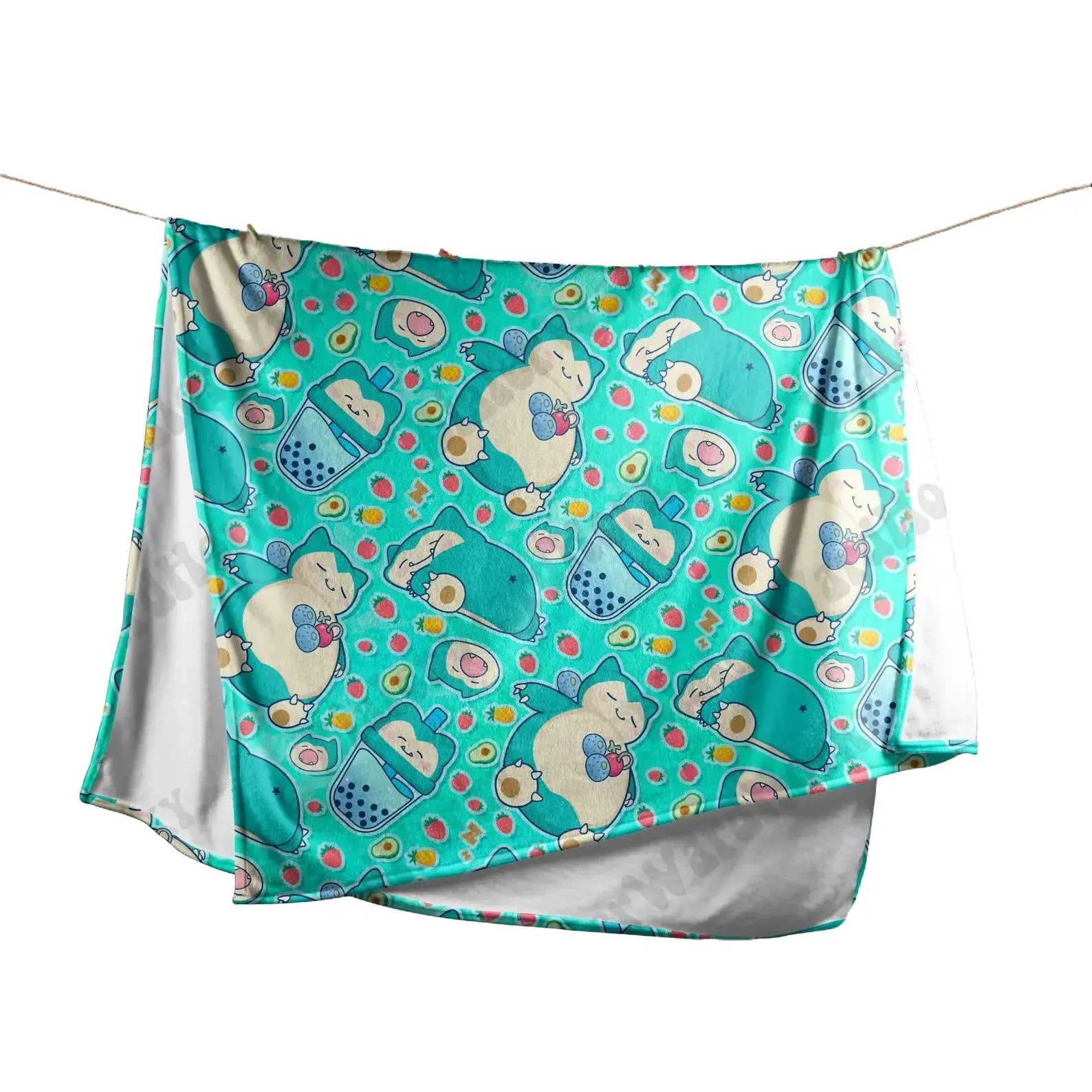 Snorlax Bubble Tea Fleece Blanket Relax Type Anime Throw Blanket
