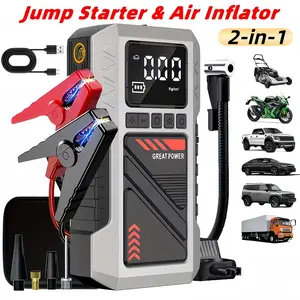 Multifunctional car emergency starter, 2-in-1 car repair kit (180 psi air compressor and 8000A car starting power supply), 12V/24V battery booster, equipped with intelligent crocodile clips and inflation accessories, car emergency rescue tool