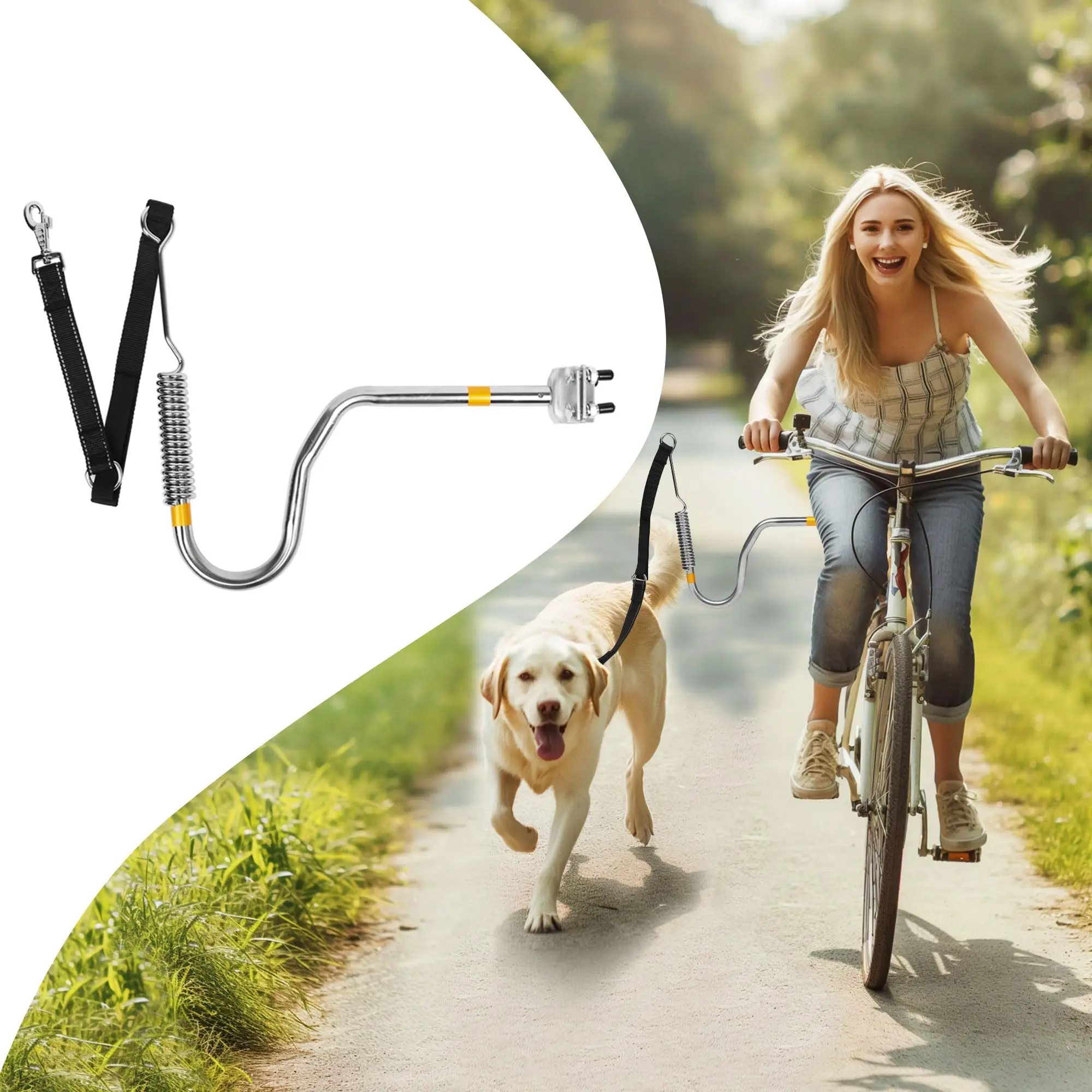 Heavy Duty Dog Bike Leash Attachment With Shock Absorbers Safety Hands Free Retractable Dog Bicycle Leash Adjustable Distance 1000lbs Pull Strength For Running Exercising Jogging Cycling