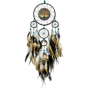 Large Brown Boho Dream Catcher Tree of Life Suncatcher Wall Hanging Decor for Bedroom Boys Teen Room Dorm Living Room Festival Gifts