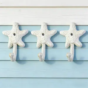 3Pack Cast Iron Starfish Coat Hooks 4.2in Decorative Wall Hooks Nautical Decor Hooks for Pool Towel Holder Bathroom Bedroom and Kitchen