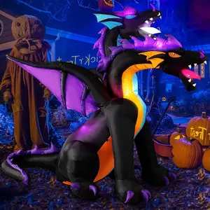 Halloween Inflatables 7 FT Tall Giant 2 Headed Dragon Outdoor Decorations, Built-in Flashing LEDs Scary Blow Up Yard Decoration Outside for Lawn Entrance Indoor Party Inflated Décor