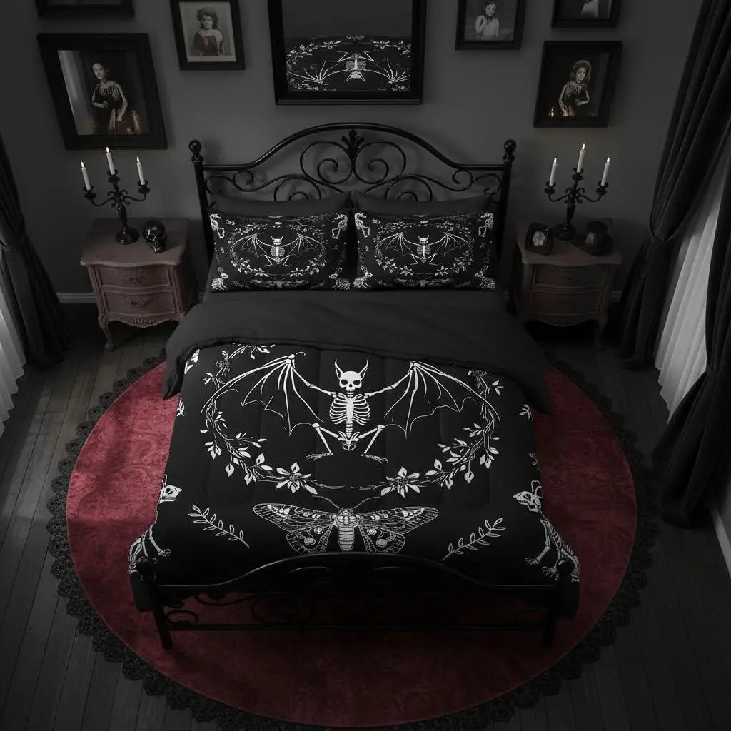 Feelyou Queen Comforter Set - Gothic Animal Skull Microfiber Bedding, Breathable Decorative Duvet, Polyester Boho Tribal Quilted Bedding, Black White Adult Women's Bedroom Accessories, Travel Ready, Microfiber Bedding Set