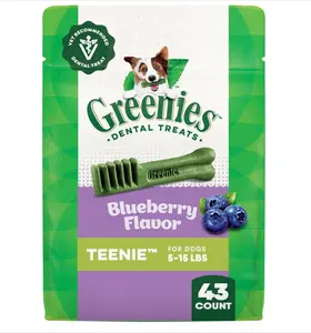 Greenies Veterinarian-Recommended Adult Natural Dental Dog Treats Teenie Size Blueberry Flavor 12 oz Pack 43 Count for Oral Hygiene