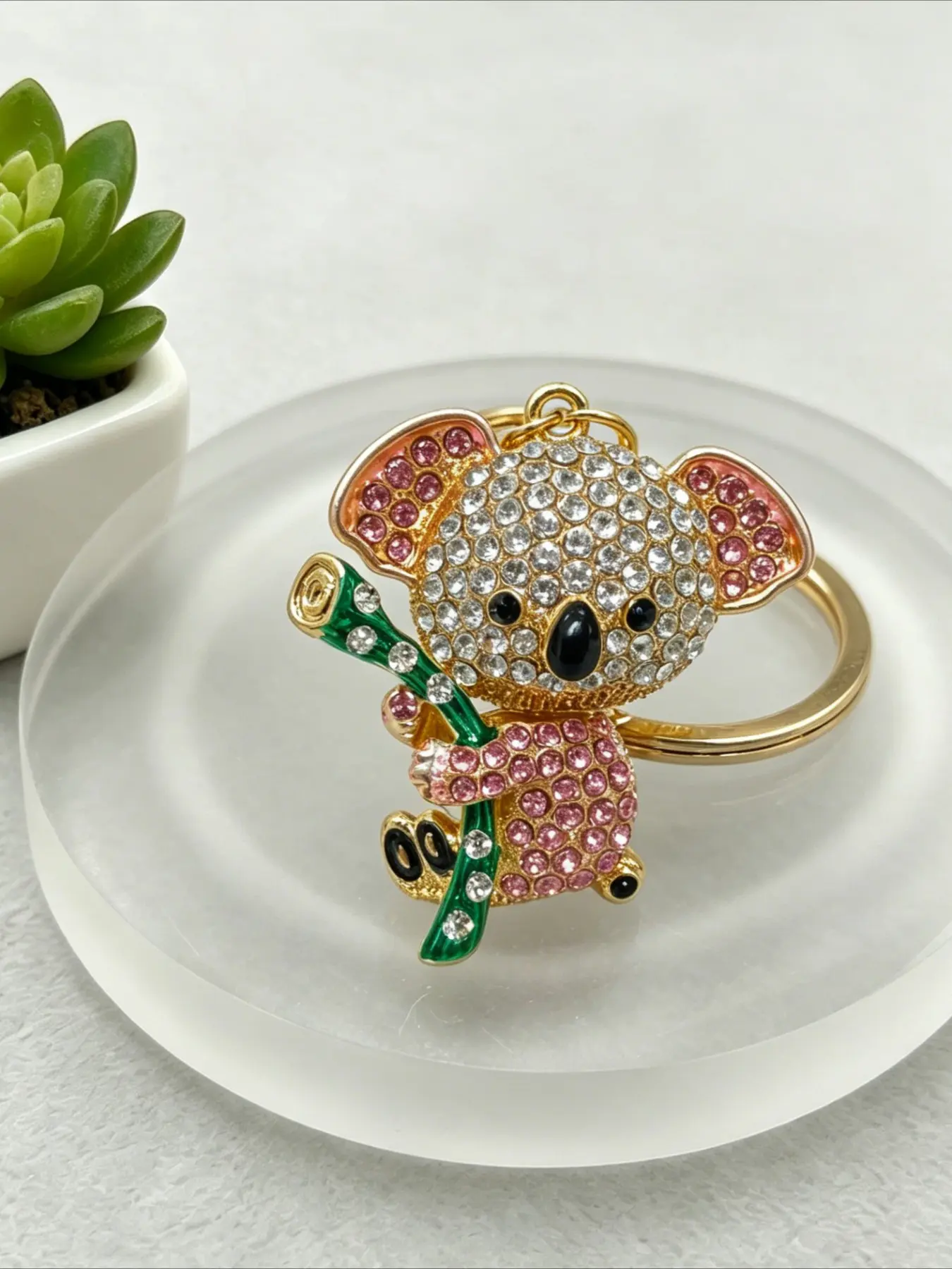 1Pc Lovely Cartoon Koala Keychain Rhinestone Key Ring Pendant Charm for Bag Car Key Accessories