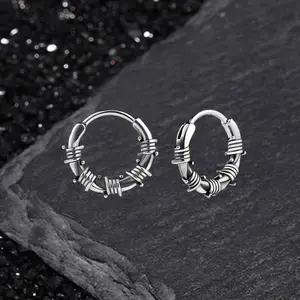 GTHIC Vintage Rattan Wrapped Stainless Steel Hoop Earrings Boho Fashion Jewelry for Men and Women Daily Wear