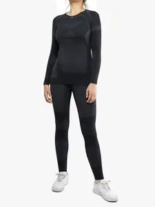 Two-Piece Set Women's Graphic Print Thermal Tracksuits Set, Breathable Warm Long Sleeve Top & High Waist Leggings, Winter Running & Skiing Set