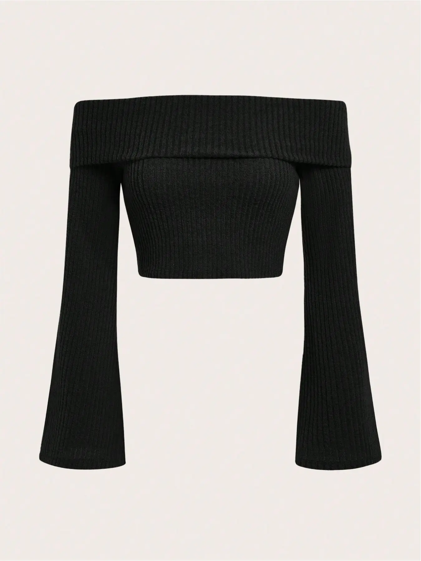 Women's Foldover Shoulder Flounce Long Sleeve T-Shirt, Soft Stretchy Top for Spring & Fall, Elegant Minimalist Wardrobe Essential