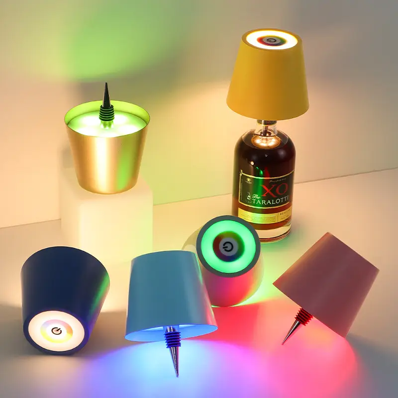 Wireless Festive RGB Bottle Lamp Shade 3 Color Mode Colored Stepless Dimmable LED Lights for Liquor Wine Whiskey Bottles Touch Control Christmas Decor Night Light