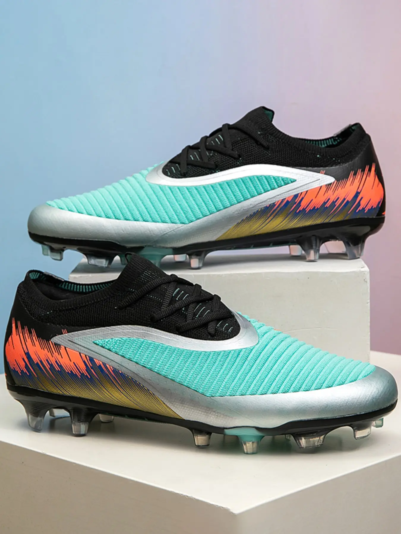 New Men Women Professional Sport Soccer Shoes Football Boots Long Nails, Shock Absorption Stability Durable Comfortable Fit, 5 Colors, Size 35-45, Football Shoes, Sports Football Shoes