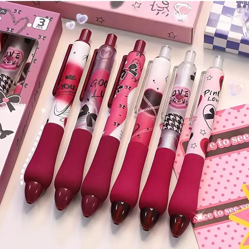 6/12pcs black 0.5mm, pink gothic style, click-to-write mechanism, quick-drying ink, ideal for home, office and school use, fine-tip design ensures smooth writing, Fineliner Pens, Writing Stationery, Stationery Writing Tools