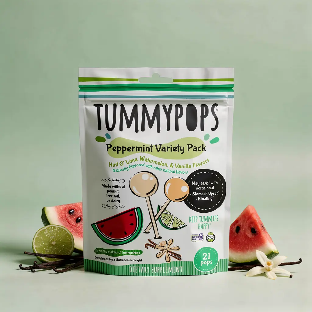 Tummypops Organic Peppermint Variety Flavors Pack (Watermelon, Vanilla, lime) 21 Pops