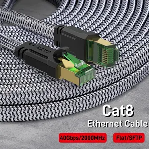 Cat 8 Ethernet Cable 3.3ft 6.6ft 10ft 15ft 25ft 32ft 50ft 65ft 100ft High Speed Braided 40Gbps 2000Mhz Network Cord Cat8 RJ45 Shielded Indoor Heavy Duty LAN Cables Compatible for Gaming PC PS5 Xbox Modem Router