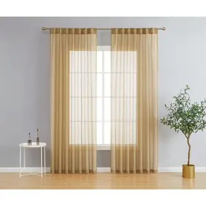 HLC.ME Lauren Semi Sheer Light Filtering Transparent Pocket Top & Back Tab Lightweight Window Curtain Panels, Set of 2 - Gold, 54 W x 84 L