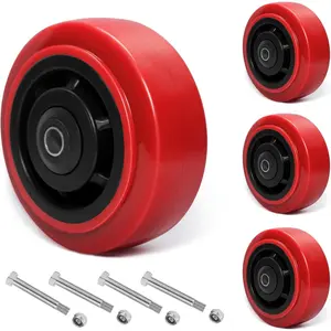 5 Inch Polyurethane Caster Wheels- Polyurethane on Polyolefin Core Wheel with Double Roller Bearing, Casters Set of 4 Heavy Duty with 4000 lbs Capacity, Use for Handling, Industrial Trolleys
