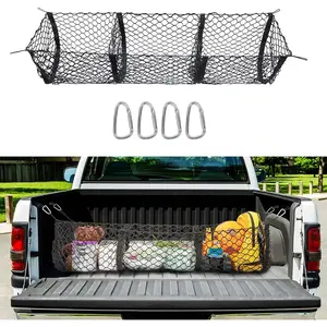 Cargo Net Trunk Bed Organizer,Mesh Storage Net with 4 Metal Hooks,43.3*11.8 inch Heavy Duty Cargo Net for SUV,Car,Toyota,Pickup Truck Bed,Truck Accessories