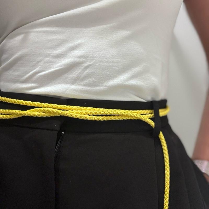 Tie-up Yellow Braided Rope belt in soft leather