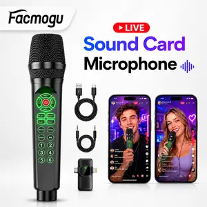 [Facmogu]2-in-1 Handheld Live Sound Card Microphone for Phone, PC & Xbox Streaming, Voice Changer, Noise Reduction, DJ Mixer, Requires Connected Device for Recording, Gaming, YouTube & TikTok