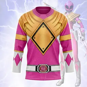 Pink Ranger Dragon Shield Hockey Jersey, Pink Gold Armor Cosplay Jersey, Unisex Fan Hockey Shirt