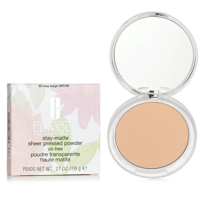 Clinique Stay Matte Oil-Free Face Setting Powder - No. 03 Stay Beige, Lightweight Flawless Foundation Makeup, 7.6g/0.27oz