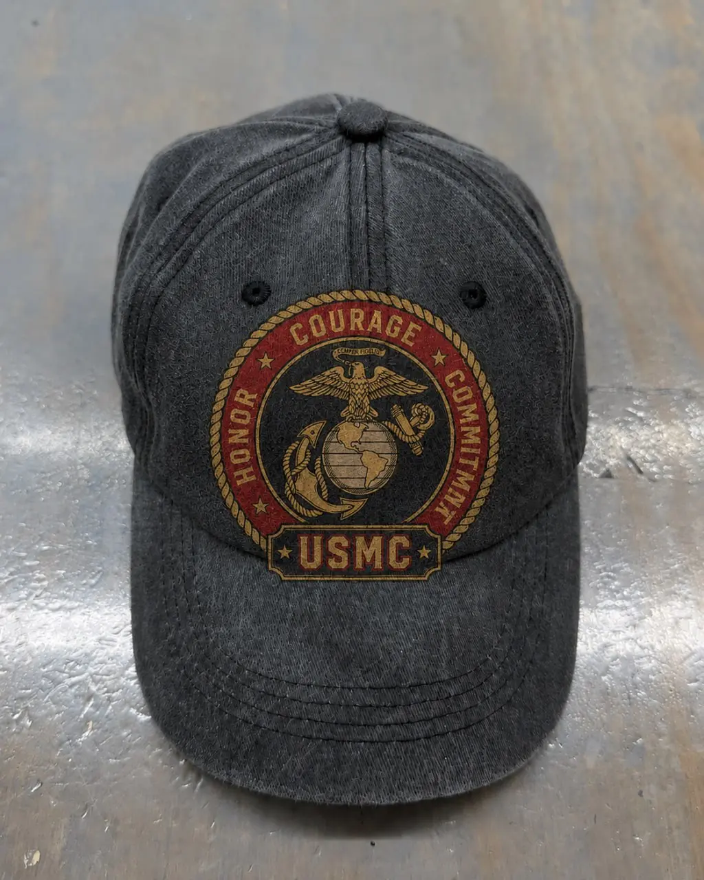 USMC Honor Courage Commitment Vintage Washed Cap, EGA Marine Corps Military Hat, Adjustable Veteran Baseball Cap, Marine Gift for Men