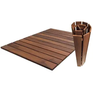 Roll Floor  Bathroom Mat 42 in. x 32 in. Non-Slip Thermo-Treated Wood Deck Tile in Brown (1-Each)