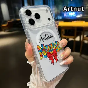 Transparent Phone Case for iPhone 17 Pro Max 16 Plus 15 14 13 12 11 Air E Autism Puzzle Nana Pattern Acrylic Back Anti-Drop Strong Magnetic Sunction Bumper Cover Gift for boy girl