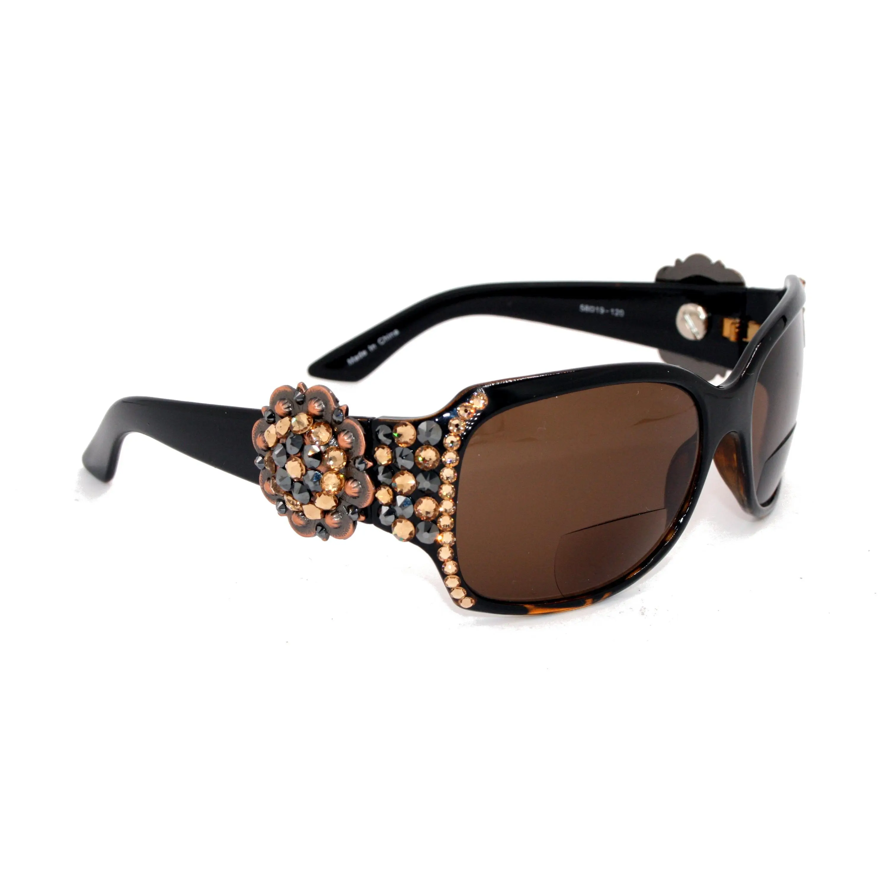 The Medallion, (Bling, line Bifocal) Women Sun Reader W (Hematite, L. Colorado) Genuine European Crystals,  (Brown) NY Fifth Avenue