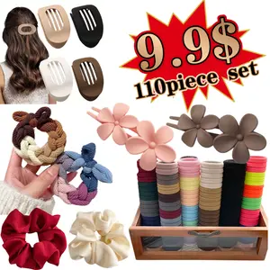 [110 piece set ]Solid Color Hair Accessories Sets, Simple High Elasticity Durable Strong Pull Hair Ties & Hair Claws, Casual Versatile Hair Accessories for Women & Girls, Rubber Bands
