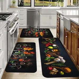 3pscs Set of Kitchen Mats, Featuring Non-Slip And Knitted flannel, Lightweight Rectangular Rugs with Spicy Art And Colorful Designs, Perfect for Bedrooms, Living Rooms, Dining Areas, Kitchens, And Bathrooms. kitchen carpet
