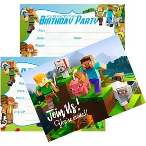 24PCS Pixel Birthday Invitations,Pixelated Video Game Party Invitations Birthday Party Supplies Decoration (Invitations 5)