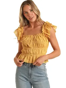 Women's Sleeveless Ruched Tank Top Mustard Color