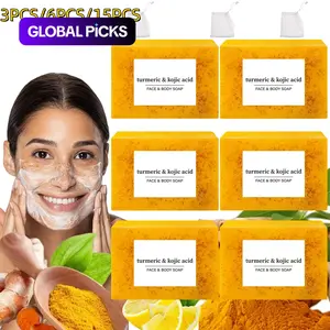 Lemon Turmeric and Kojic Acid Soap Bar, Summer Face and Body Wash for Men and Women, Daily Skincare Cleansing Cleanser with Soap Saver Bag, Moisturizing Kojic Soap #GLOBAL PICKS