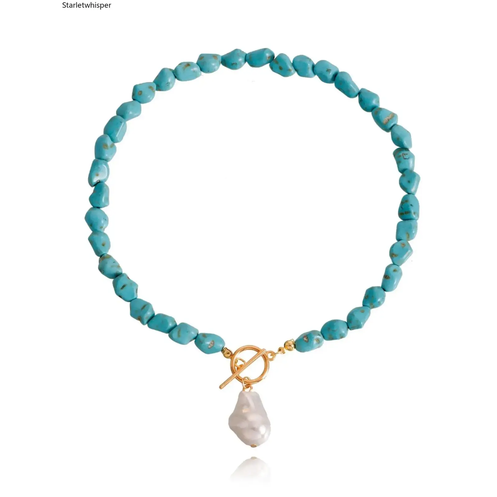 Irregular Turquoise & Faux Pearl Pendant Necklace, Exquisite Natural Stone Fashion Jewelry, Versatile All-match Accessory for Women, Ideal for Daily Outfits, Party Styling and Birthday Gifts