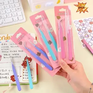 2-Piece Set Creative Macaron Color Tweezers, Ideal for DIY Journal Decoration, Scrapbooking Tools, Back-To-School Supplies, Beauty Tools