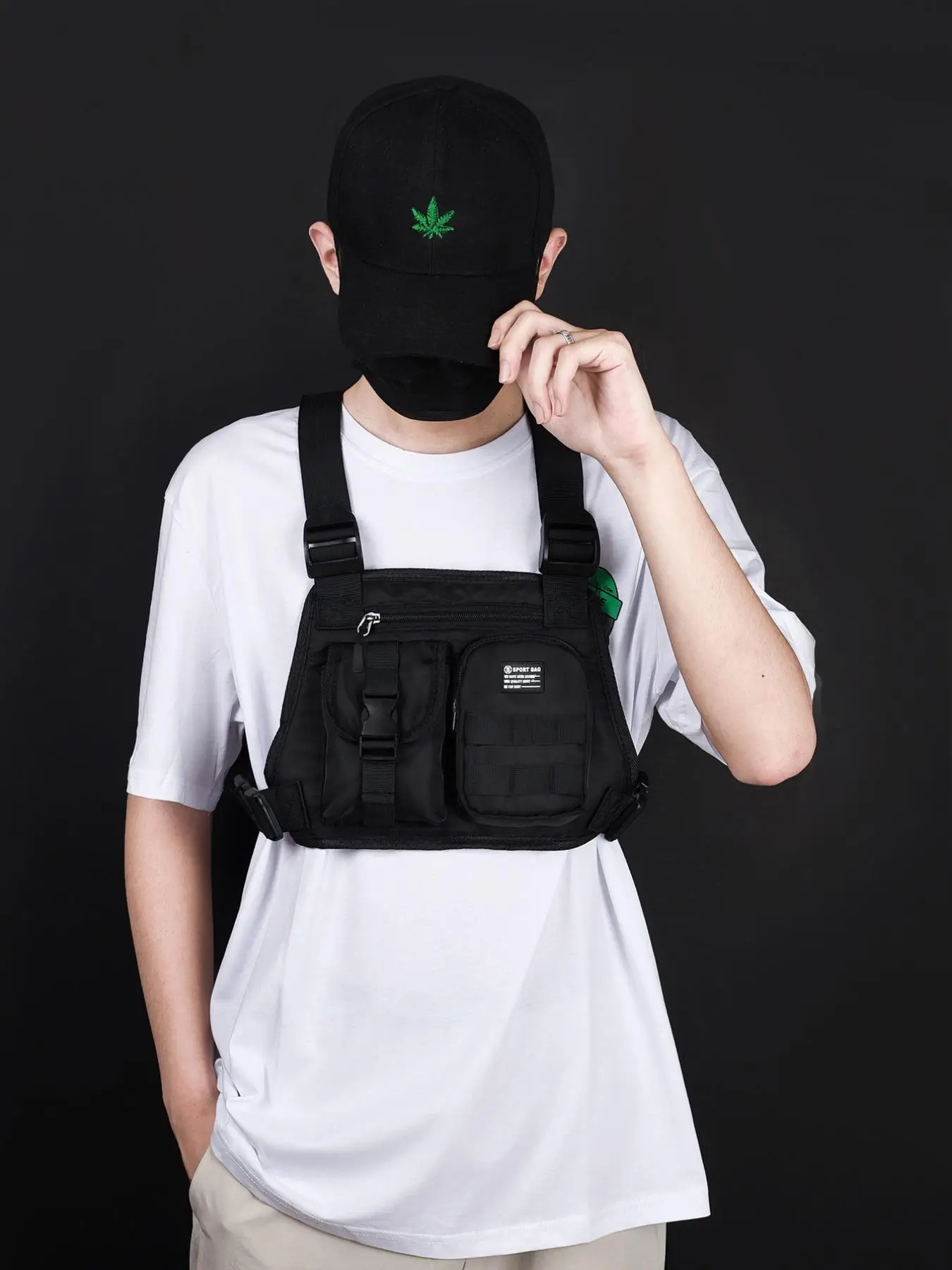 Men's Summer Oxford Vest Bag, Chest Pack Sling Bag for Men, Waterproof Running Ridding Lightweight Vest Packs, Utility Pack Knapsack for Outdoors Fall