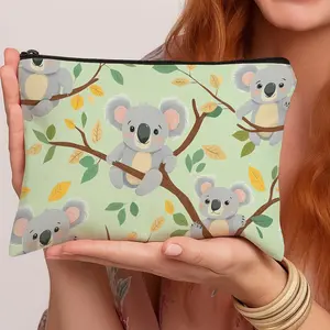 1pc Cute Cartoon Tropical  Print Cosmetic Bag -  Koala Pattern Green Branch Pastel  Lightweight Travel Makeup Organizer, Portable Toiletry Pouch with Zipper Closure, Stylish and Functional Storage Solution, Perfect Gift for Women and Girls