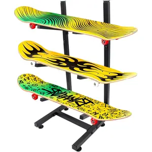 Steel Skateboard Rack Floor Stand, 3-Layer Skateboard Holder,Snowboard Storage Rack, Skateboard Holder Floor for Deck,Longboard,Snowboard, Standard Skateboards, Mini Cruiser Skateboard