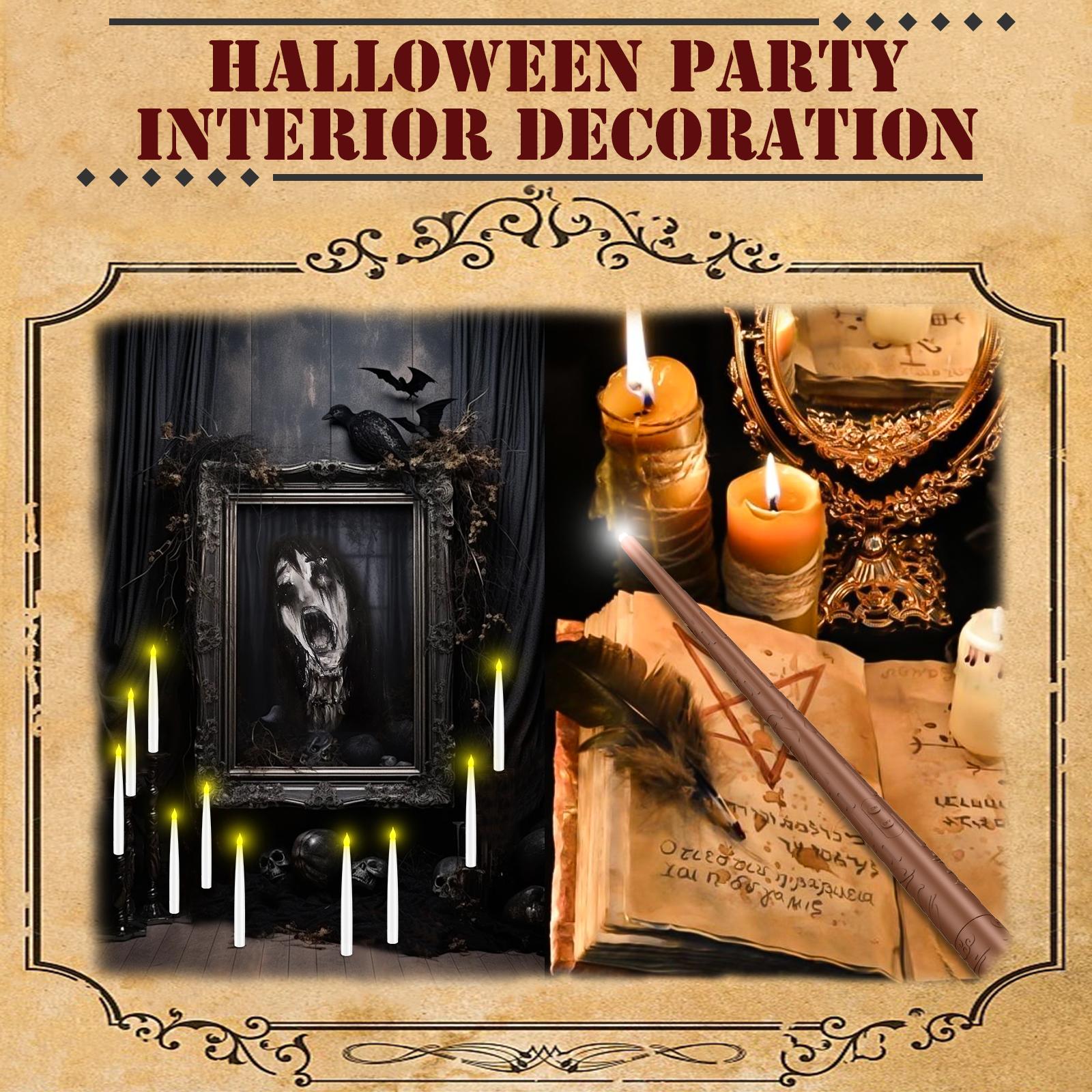 Magical Floating LED Candles with Wand Remote – Flameless Flickering Window Candles for Christmas & Halloween Decor, Battery Operated