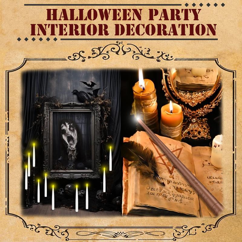 Magical Floating LED Candles with Wand Remote – Flameless Flickering Window Candles for Christmas & Halloween Decor, Battery Operated