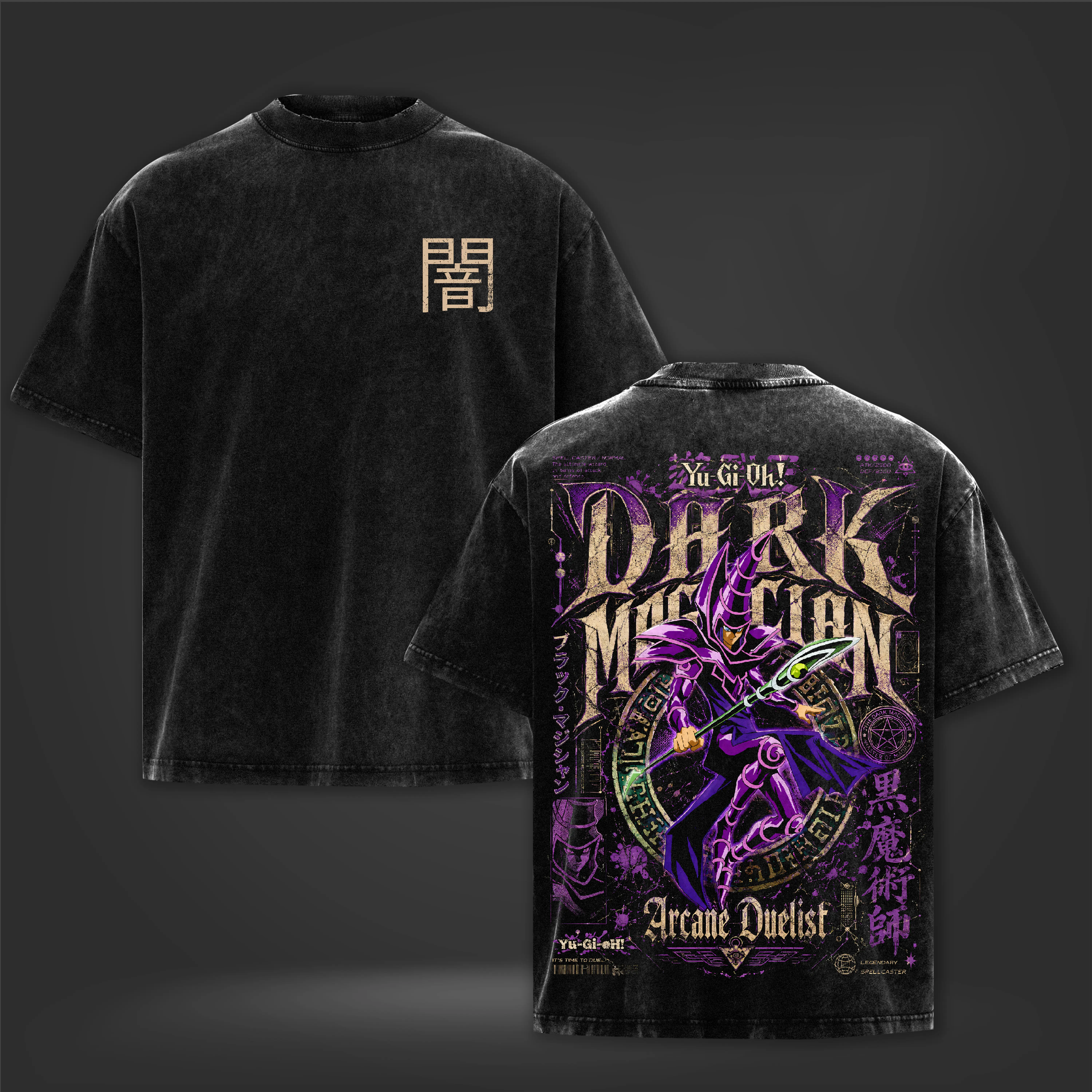Yu-Oh Dark Magician Arcane Duelist Vintage Washed Oversized Anime Graphic T-Shirt, Unisex Streetwear Tee